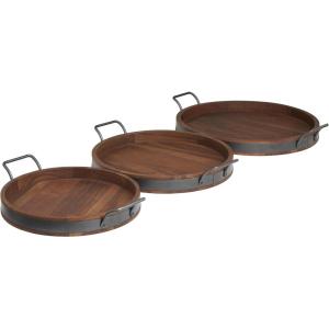 imageDeco 79 Wood Living Room Decor Tray Nesting Ottoman Tray with Black Metal Handles Set of 3 Serving Tray 22quot 19quot 18quot W BrownBrown