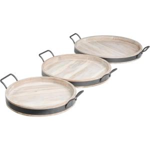 imageDeco 79 Wood Living Room Decor Tray Nesting Ottoman Tray with Black Metal Handles Set of 3 Serving Tray 22quot 19quot 18quot W BrownCream
