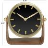 imageDeco 79 Stainless Steel Metal Clock with Leather Stand 7quot x 4quot x 7quot GoldGold
