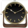 imageDeco 79 Stainless Steel Metal Clock with Leather Stand 7quot x 4quot x 7quot GoldGold