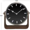 imageDeco 79 Stainless Steel Metal Clock with Leather Stand 7quot x 4quot x 7quot GoldSilver