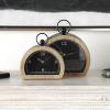 imageDeco 79 Wooden Decorative Clock Semicircle Mantel Clock with Brown Wooden Frame and Ring Handle Set of 2 Tabletop Clock 10quot 7quot H Black