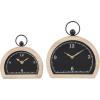 imageDeco 79 Wooden Decorative Clock Semicircle Mantel Clock with Brown Wooden Frame and Ring Handle Set of 2 Tabletop Clock 10quot 7quot H Black