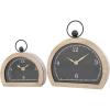 imageDeco 79 Wooden Decorative Clock Semicircle Mantel Clock with Brown Wooden Frame and Ring Handle Set of 2 Tabletop Clock 10quot 7quot H Black