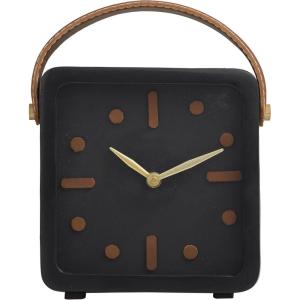 imageDeco 79 Metal Decorative Clock Small Mantel Clock with Leather Handle and Hour Markers Tabletop Clock 7quot x 3quot x 8quot Black