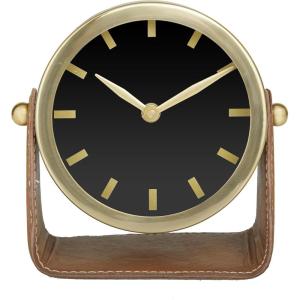 imageDeco 79 Stainless Steel Metal Clock with Leather Stand 7quot x 4quot x 7quot GoldGold