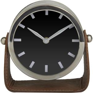 imageDeco 79 Stainless Steel Metal Clock with Leather Stand 7quot x 4quot x 7quot GoldSilver