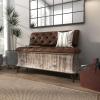 imageDeco 79 Wood Room Storage Bench Entryway Bench with Tufted Faux Leather Seat and Back Bench 47quot x 20quot x 32quot BrownBrown