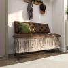 imageDeco 79 Wood Room Storage Bench Entryway Bench with Tufted Faux Leather Seat and Back Bench 47quot x 20quot x 32quot BrownBrown