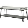 imageDeco 79 Metal Abstract Home Bench Upholstered Oval Entryway Bench with Black Metal Frame and Rope Rod Backrest Bedroom Bench 60quot x 23quot x 24quot WhiteBlack