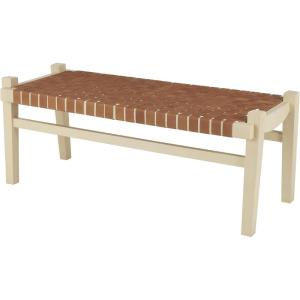 imageDeco 79 Leather Handmade Home Bench Woven Seat Entryway Bench with Beige Wood Base Bedroom Bench 48quot x 20quot x 19quot BrownBrown