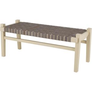 imageDeco 79 Leather Handmade Home Bench Woven Seat Entryway Bench with Beige Wood Base Bedroom Bench 48quot x 20quot x 19quot BrownDark Brown