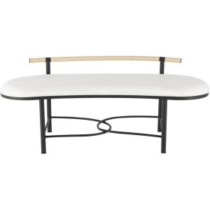 imageDeco 79 Metal Abstract Home Bench Upholstered Oval Entryway Bench with Black Metal Frame and Rope Rod Backrest Bedroom Bench 60quot x 23quot x 24quot WhiteWhite