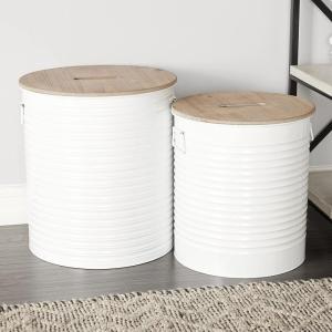 imageDeco 79 Metal Cylinder Storage Stool Set of 2 18quot 15quotH White
