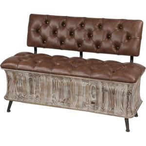imageDeco 79 Wood Room Storage Bench Entryway Bench with Tufted Faux Leather Seat and Back Bench 47quot x 20quot x 32quot BrownBrown