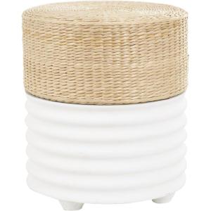 imageDeco 79 Wooden Geometric Handmade Side End Accent Table Woven TwoToned End Table with Seagrass Top Side Table 15quot x 15quot x 18quot White