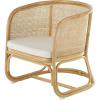 imageDeco 79 Rattan Living Room Accent Chair Woven Rounded Side Chair with White Fabric Cushion Corner Chair 25quot x 29quot x 28quot Light Brown