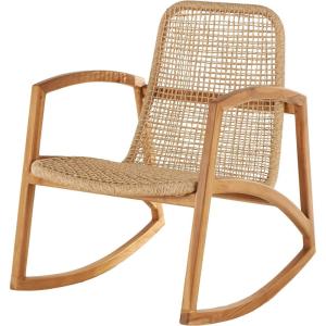 imageDeco 79 Plastic Rattan Handmade Living Room Accent Chair Woven Rectangular Side Chair with Teak Frame Corner Chair 24quot x 24quot x 34quot Light Brown