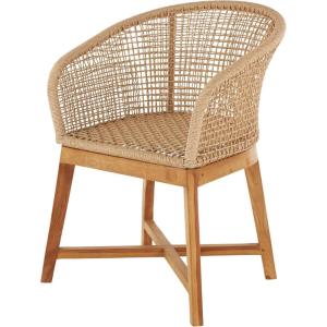 imageDeco 79 Plastic Rattan Handmade Living Room Accent Chair Woven Rounded Side Chair with Teak Frame Corner Chair 23quot x 25quot x 33quot Light Brown