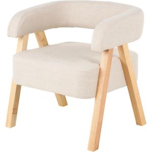 imageDeco 79 Polyester Living Room Accent Chair Curved Back Mid Century Modern Round Boucle Side Chair with Light Brown Wood Frame Corner Chair 32quot x 24quot x 28quot BeigeBeige