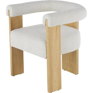 imageDeco 79 Polyester Living Room Accent Chair Curved Back Mid Century Modern Round Boucle Side Chair with Light Brown Wood Frame Corner Chair 32quot x 24quot x 28quot BeigeCream