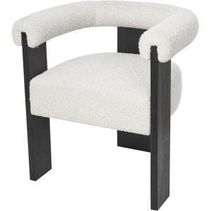 imageDeco 79 Polyester Living Room Accent Chair Curved Back Mid Century Modern Round Boucle Side Chair with Light Brown Wood Frame Corner Chair 32quot x 24quot x 28quot BeigeWhite