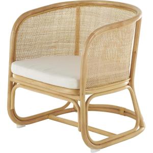 imageDeco 79 Rattan Living Room Accent Chair Woven Rounded Side Chair with White Fabric Cushion Corner Chair 25quot x 29quot x 28quot Light Brown