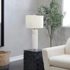 imageDeco 79 Ceramic Shell Room Table Lamp Embedded Accent Lamp with Drum Linen Shade Lamp 15quot x 15quot x 27quot WhiteWhite