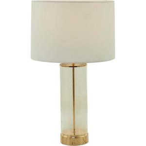 imageCosmoLiving by Cosmopolitan Tempered Glass Room Table Lamp Transparent Base Accent Lamp with Drum Shade Lamp 14quot x 14quot x 25quot Gold
