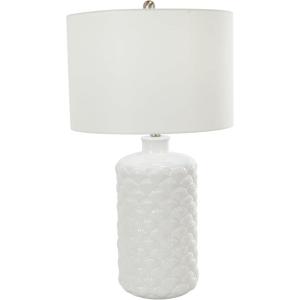 imageDeco 79 Ceramic Shell Room Table Lamp Embedded Accent Lamp with Drum Linen Shade Lamp 15quot x 15quot x 27quot WhiteWhite