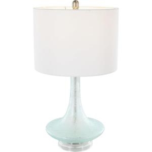imageDeco 79 Glass Room Table Lamp Textured Frosted Round Accent Lamp with White Drum Shade and Silver Base Lamp 14quot x 14quot x 25quot Teal
