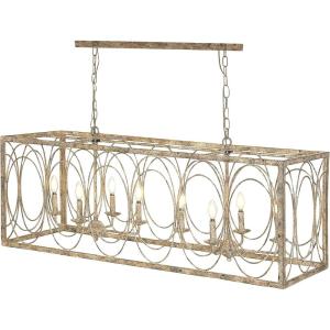 imageDeco 79 Metal Distressed Caged 8 Light Chandelier with Link Style Chain 48quot x 16quot x 18quot Gold