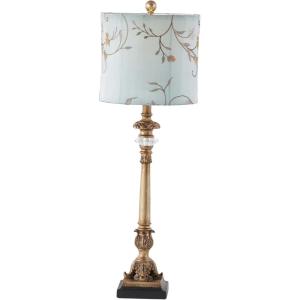 imageDeco 79 Metal Floral Room Buffet Lamp Antique Style Table Lamp with Light Blue Shade set of 2 Lamp 11quot x 11quot x 33quot Gold