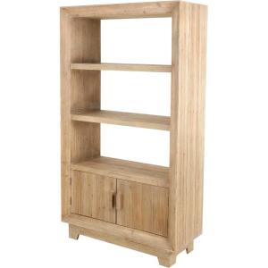 imageDeco 79 Wood Storage Shelving Unit 3 Shelf and 2 Door Shelving Unit with Natural Wood Grain and Texture Display Shelf 40quot x 16quot x 69quot Light BrownLight Brown