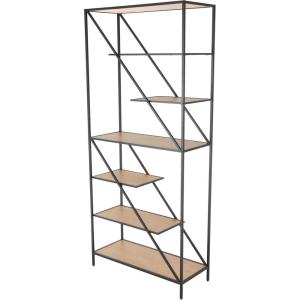 imageDeco 79 Wooden Storage Shelving Unit Diagonal Angled 6 Shelf Shelving Unit with Black Metal Frame Display Shelf 32quot x 13quot x 71quot BrownBrown