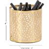 imageDeco 79 Metal Cylinder Pencil Cup with Laser Carved Floral Design 4quot x 4quot x 4quot Gold