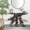 imageDeco 79 Teak Wood Live Edge Tree Stump Console Table with Clear Glass Top 49quot x 16quot x 32quot BlackBlack