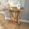imageDeco 79 Teak Wood Live Edge Tree Stump Console Table with Clear Glass Top 49quot x 16quot x 32quot BlackBrown
