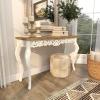 imageDeco 79 Wood Scroll Console Table Intricately Carved with Brown Wood Top 46quot x 15quot x 30quot White