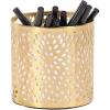 imageDeco 79 Metal Cylinder Pencil Cup with Laser Carved Floral Design 4quot x 4quot x 4quot Gold