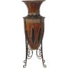 imageDeco 79 Metal Decorative Vase Tall Centerpiece Vase with Attached Metal Stand and Intricate Design Flower Vase for Home Decoration 9quot x 9quot x 27quot Brown