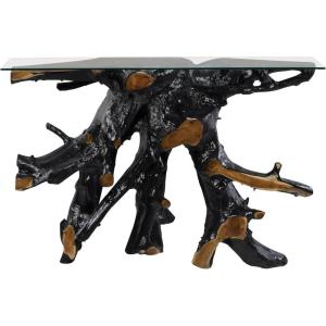 imageDeco 79 Teak Wood Live Edge Tree Stump Console Table with Clear Glass Top 49quot x 16quot x 32quot BlackBlack