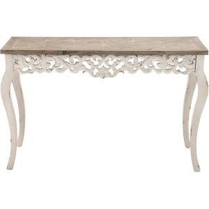 imageDeco 79 Wood Scroll Console Table Intricately Carved with Brown Wood Top 46quot x 15quot x 30quot White