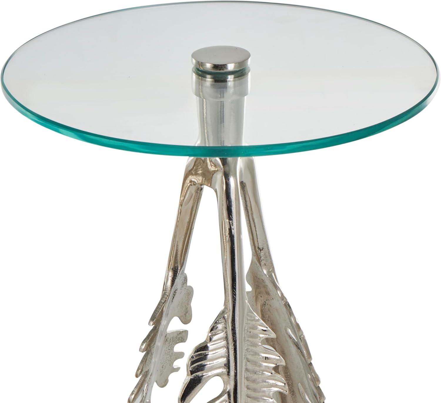 imageDeco 79 Aluminum Metal Leaf Side End Accent Table End Table with Tripod Legs and Tempered Glass Top Set of 3 Side Table 24quot 23quot 20quot H Silver