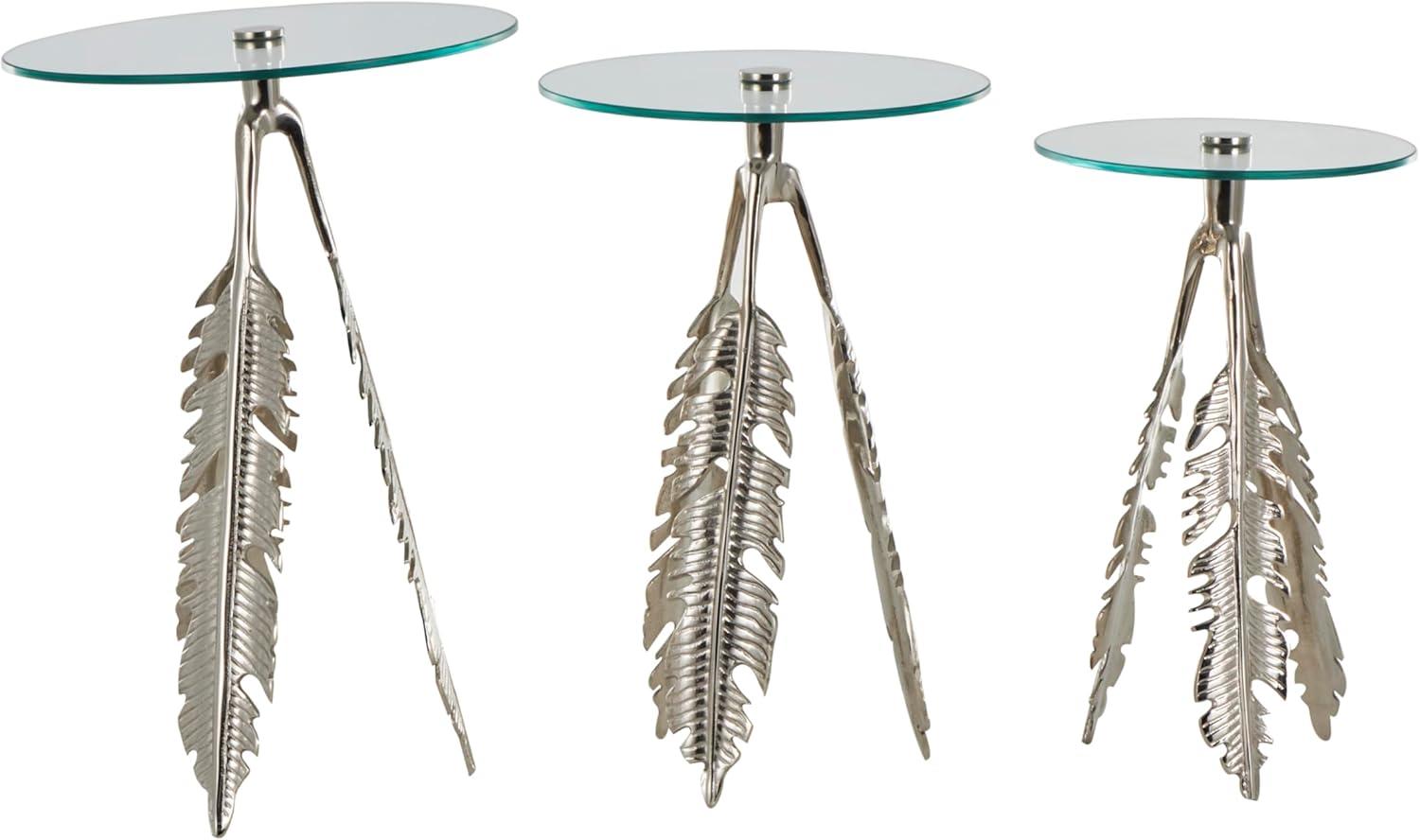 imageDeco 79 Aluminum Metal Leaf Side End Accent Table End Table with Tripod Legs and Tempered Glass Top Set of 3 Side Table 24quot 23quot 20quot H Silver