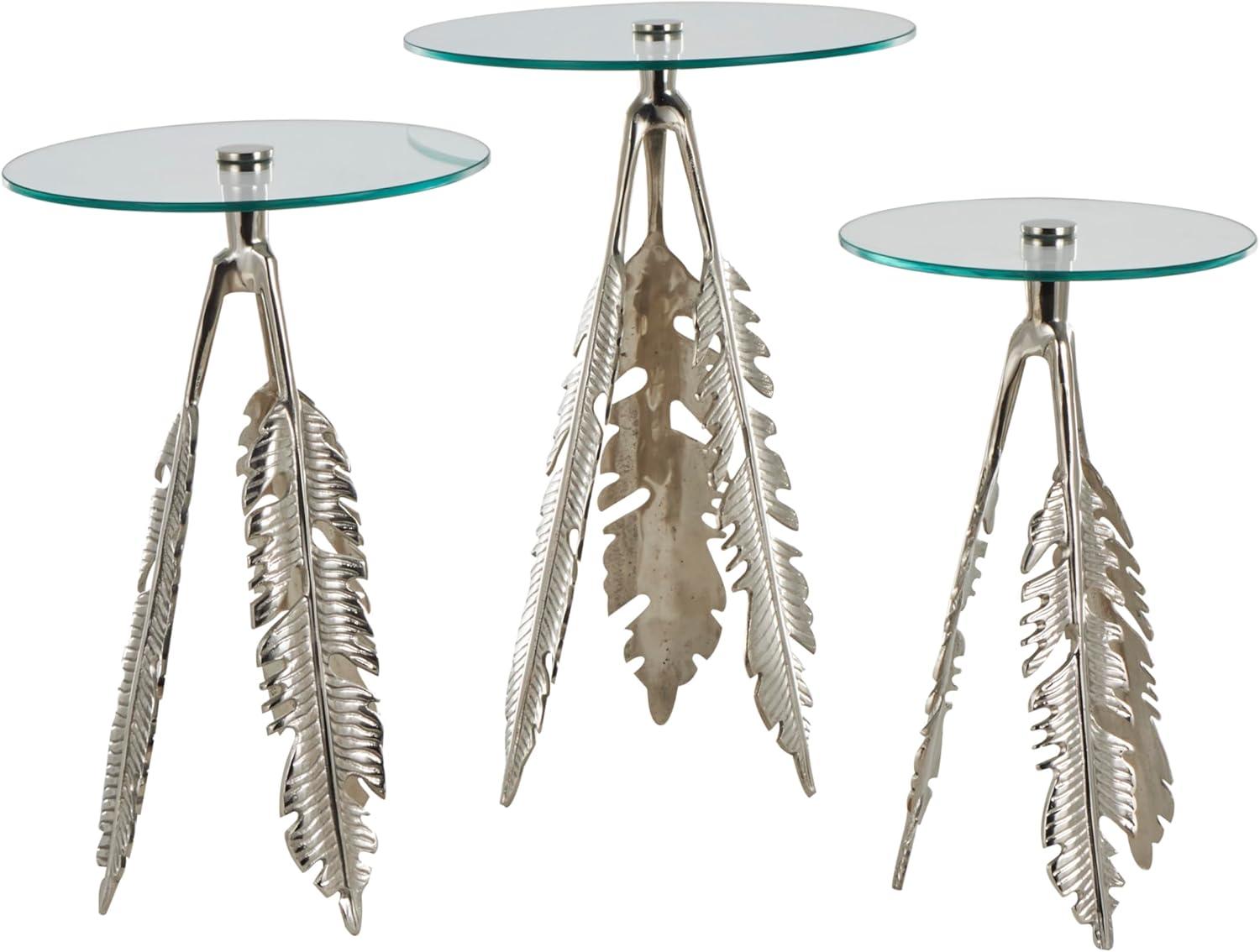 imageDeco 79 Aluminum Metal Leaf Side End Accent Table End Table with Tripod Legs and Tempered Glass Top Set of 3 Side Table 24quot 23quot 20quot H Silver
