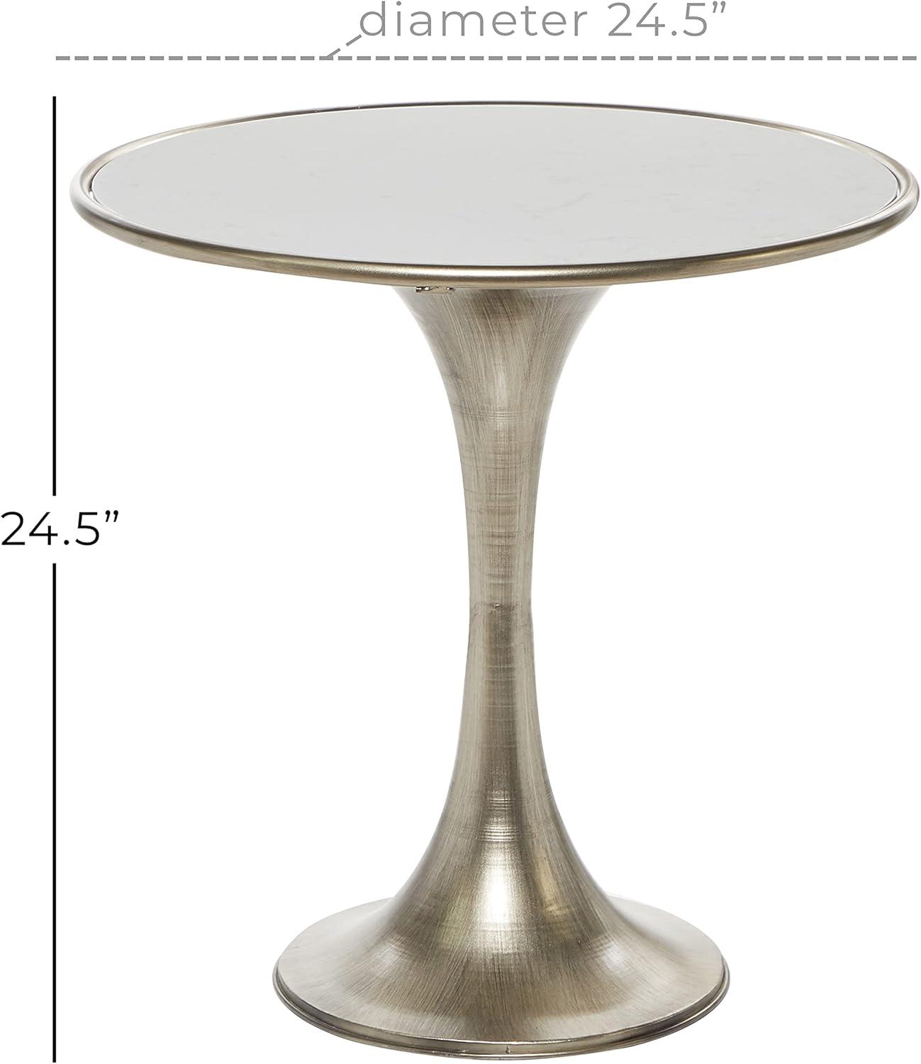 imageDeco 79 Ceramic Side End Accent Table End Table with White Marble Top Side Table 25quot x 25quot x 25quot Silver