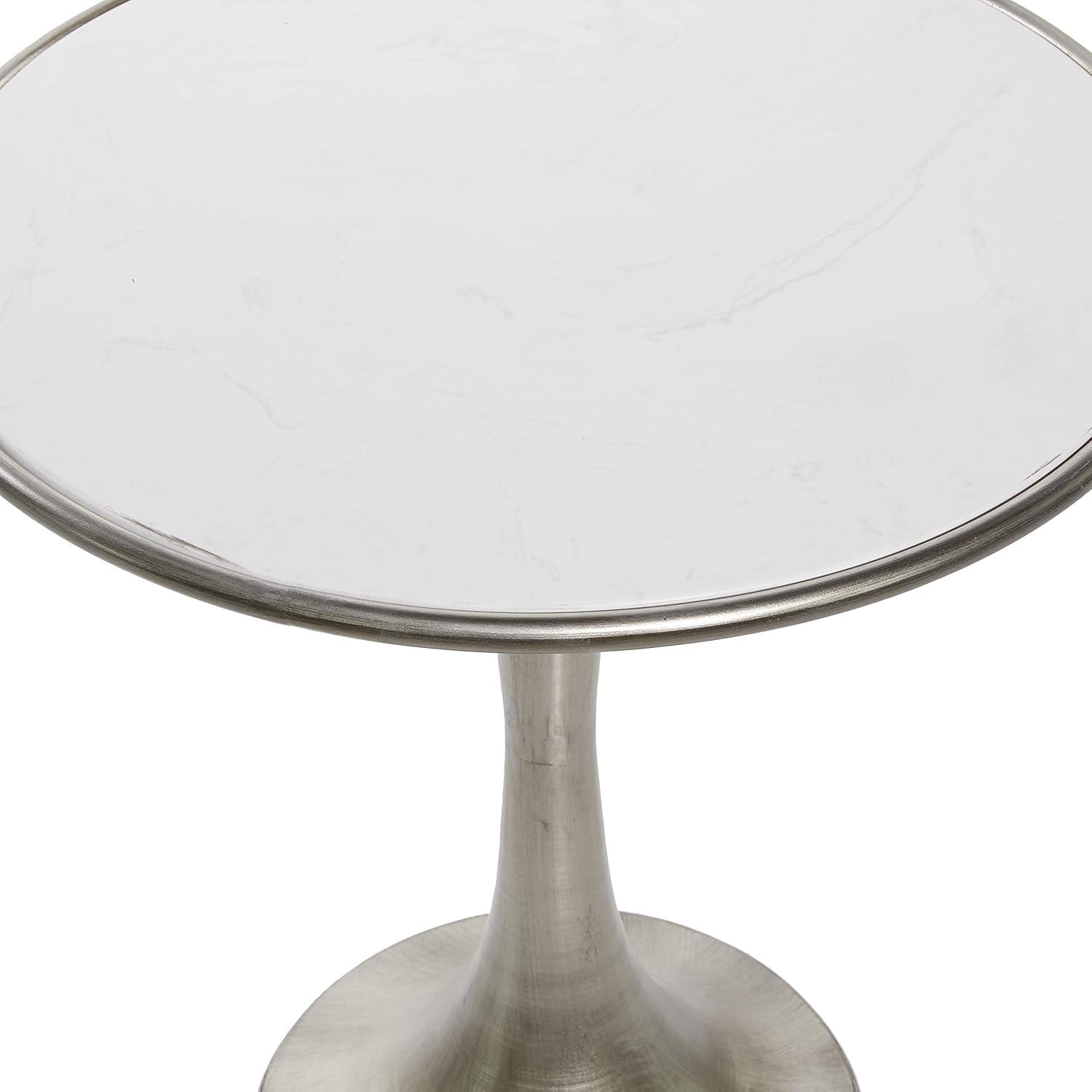 imageDeco 79 Ceramic Side End Accent Table End Table with White Marble Top Side Table 25quot x 25quot x 25quot Silver