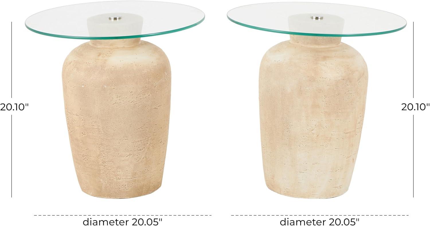 imageDeco 79 Magnesium Oxide Side End Accent Table End Table with Glass Tabletop Set of 2 Side Table 20quot W 20quot H Beige