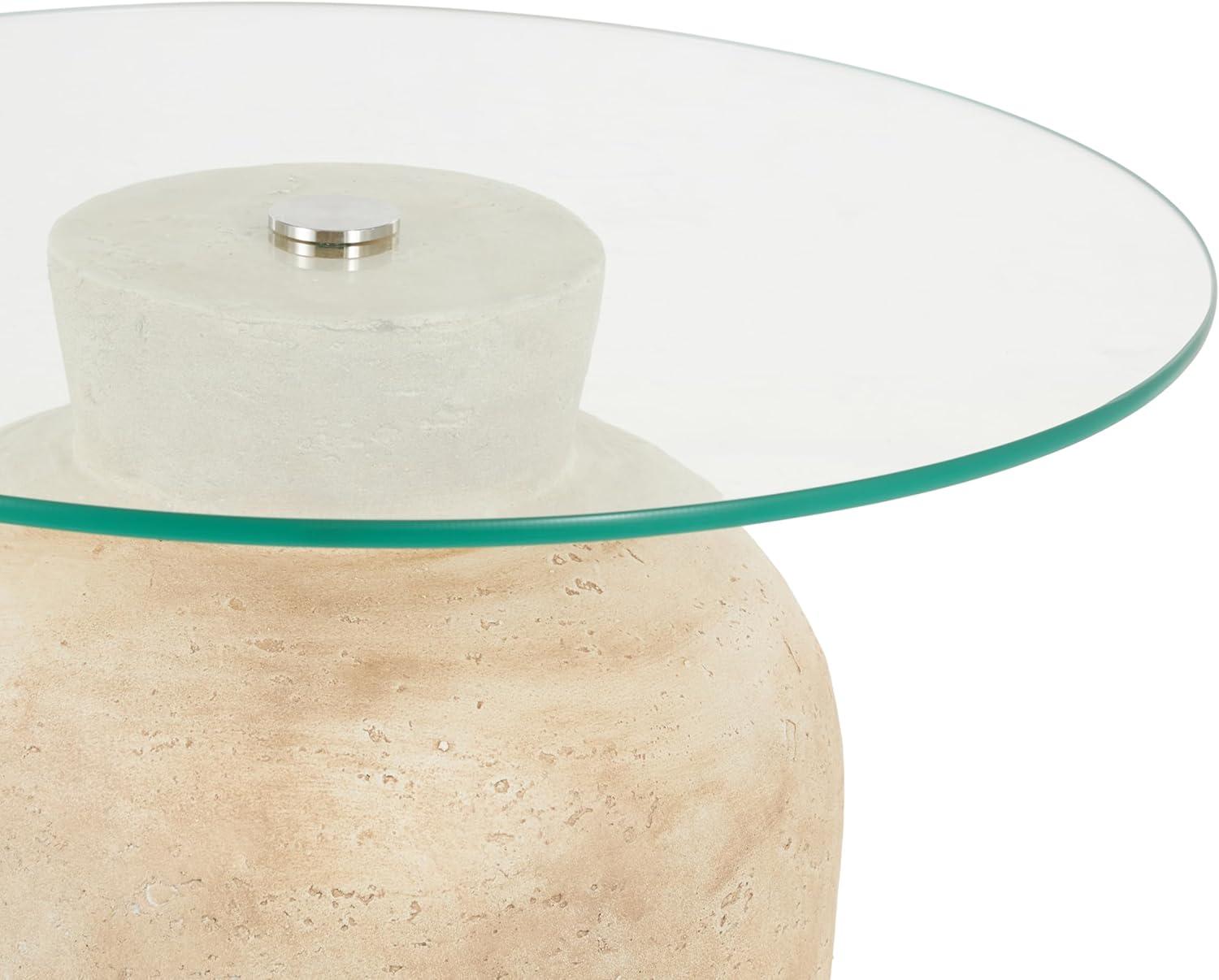 imageDeco 79 Magnesium Oxide Side End Accent Table End Table with Glass Tabletop Set of 2 Side Table 20quot W 20quot H Beige